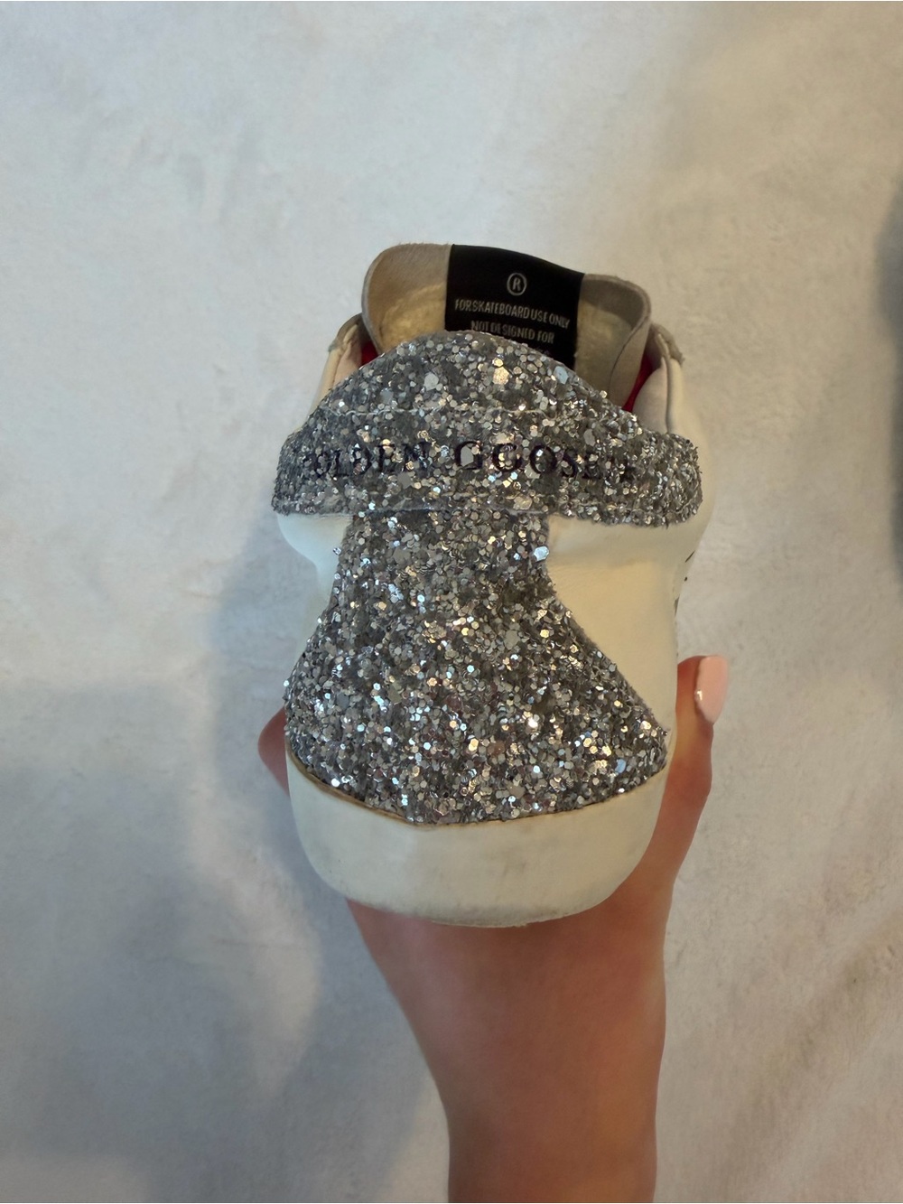 Golden Goose White Leather Sneakers with Blue Star and Pink Laces - Picture 4 of 16
